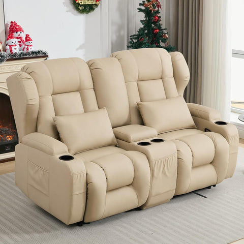65.5" RV Loveseat Recliner Double Recliner RV Sofa & Console | Wall Hugger Loveseat Reclining RV | RV Theater