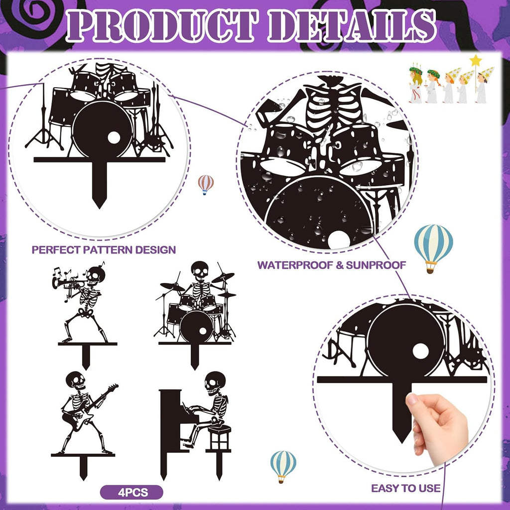 Halloween Yard Signs Decorations, Metal Skeleton Outdoor Halloween Yard Signs, Gothic Scary Themed Garden Stakes - Set of 4