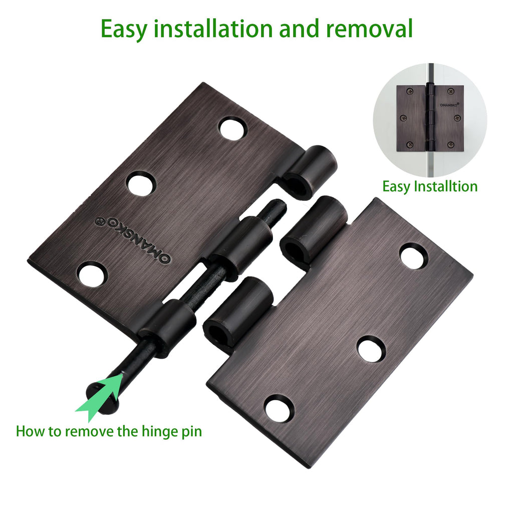 24 Pack Door Hinges, 3.5 x 3.5 Inch Oil Rubbed Bronze Hinges for Wood Square Corners Interior Door Hinge for Standard
