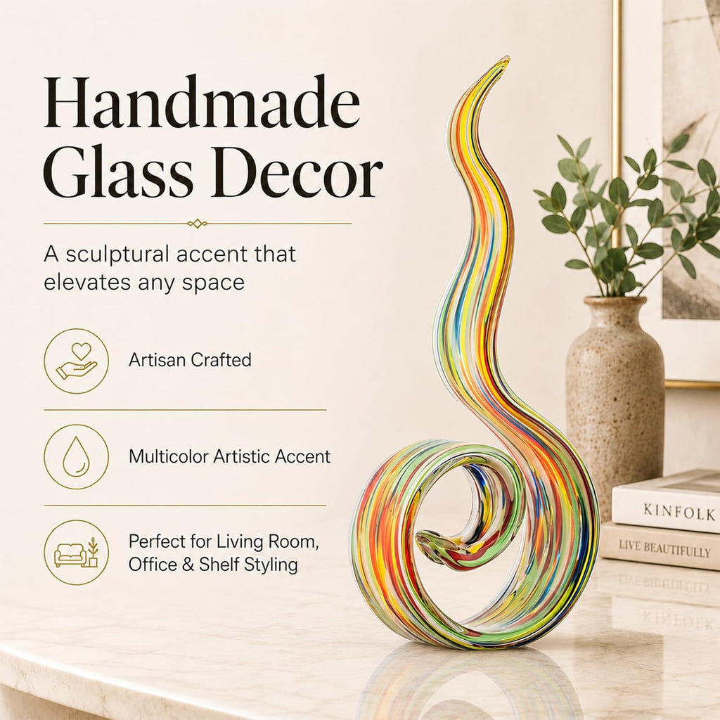 Hand Blown Glass Sculptures 11.4 in H Abstract Art s Murano-Style Home Decor Coffee Tables TV Stands