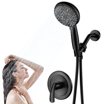 Single-Handle Shower Faucet Set Black - Matte Black Shower Head and Handle Set, Shower Trim Kit with 7 Modes Handheld