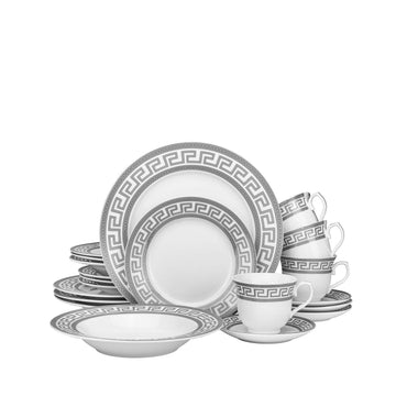 Seigh, 20 PCs Fine Porcelain Dinnerware Set, Tableware Set with Antique Greek Pattern, Set of 20