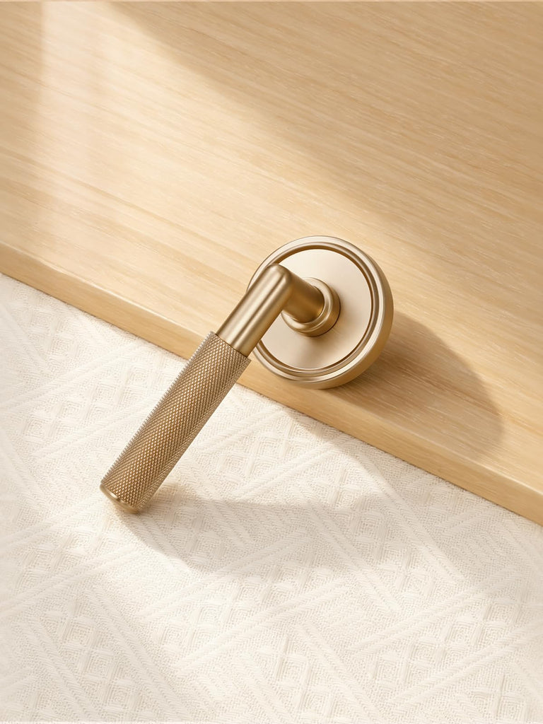 Knurled Door Lever Champagne Bronze Double Dummy Door Handle, 1 Pack