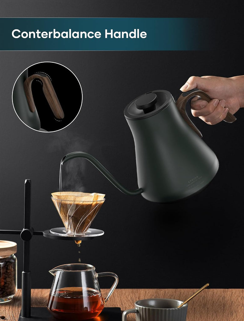 Gooseneck Electric Kettle with ±1°F Temperature Control 0.9 Liter | 1500W Quick Heating, Stainless Steel Inner, Pour