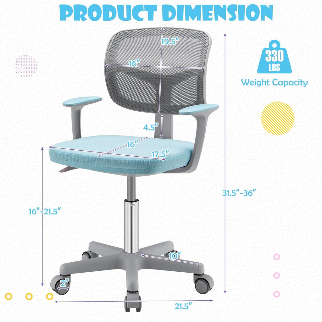 Kids Desk Chair with Detachable Cushion & Armrest, Blue