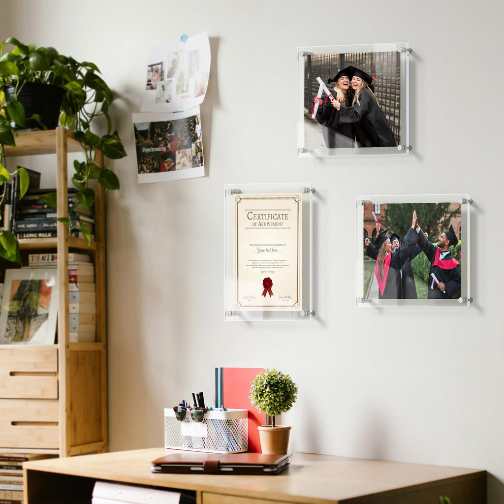 8x10 Acrylic Picture Frames 4 Pack, Clear Floating Wall Frames