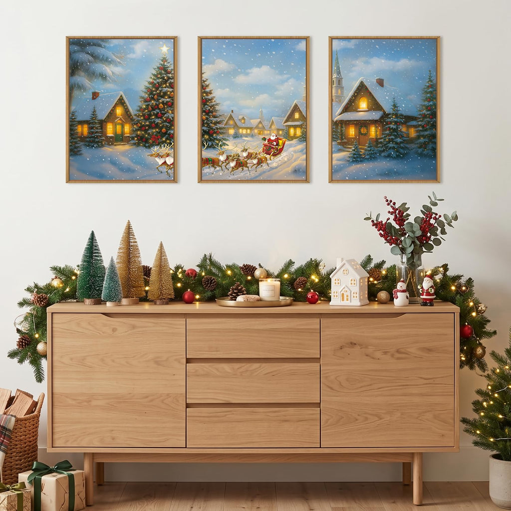 Christmas Wall Art Framed Santa Claus Wall Art Decor Santa Winter Wall Painting Bedroom Dining Room 12x16 Inches Set