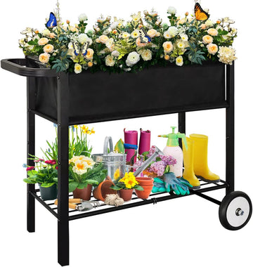 Raised Garden Bed with Legs, Planter Box Outdoor with Wheels | 31'' Tall Elevated Garden Bed for Gardening Patio