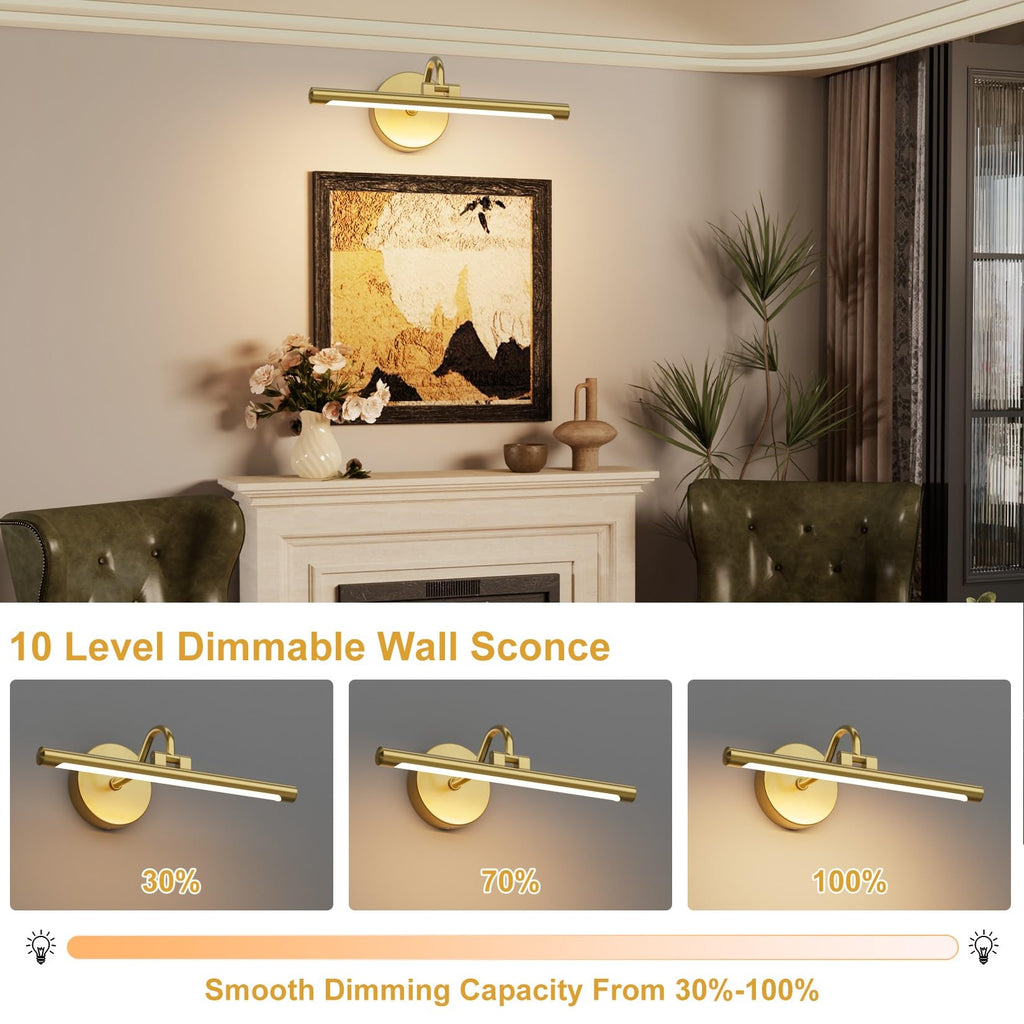 Hardwired Gold Picture Lights for Paintings - 15.7 inch 3CCT Dimmable Gallery Light LED Wall Art Lighting with Remote