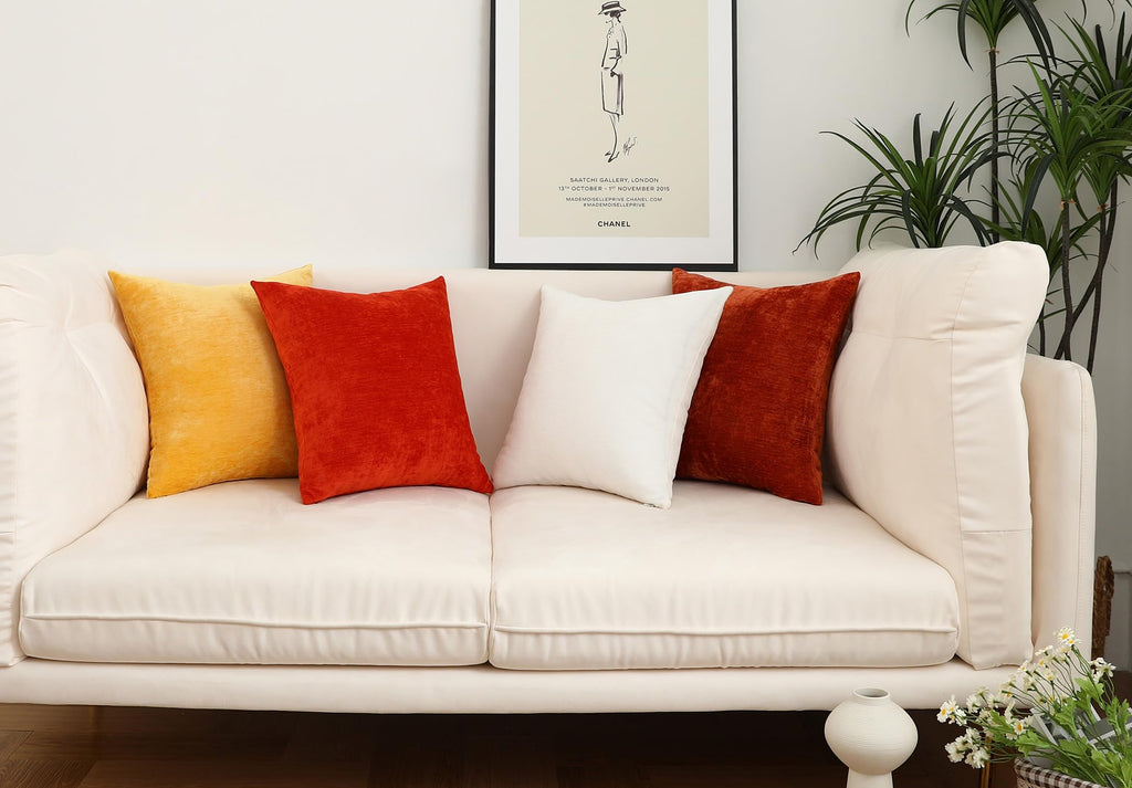 Terracotta Decorative Throw Pillow Covers Soft Chenille Comfy Solid Rust Couch Cushion Case Decor (Set of 2, 18 x 18