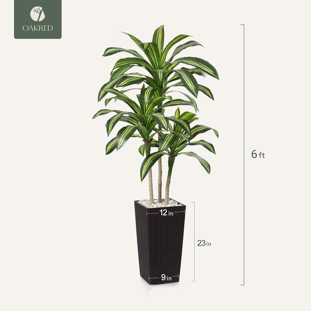 Artificial Dracaena Tree, 6FT UV Resistant Fake Plants with Brown Taper Planter, Lifelike Tall Artificial Floor