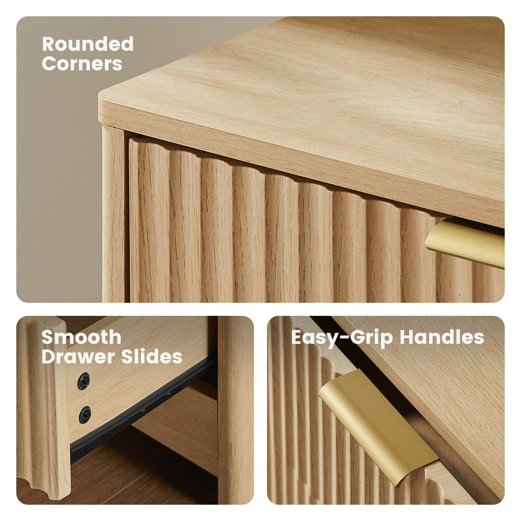 Fluted 6 Drawer Dresser, Modern Wood Chest of Drawers, Natural Oak