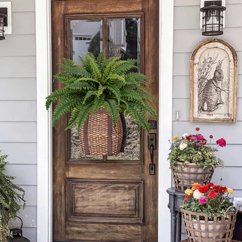Fake Ferns 25.6" Dia. Large Faux Boston Ferns for Outdoor Planters, 49 Fronds Realistic Artificial Fern Plant for