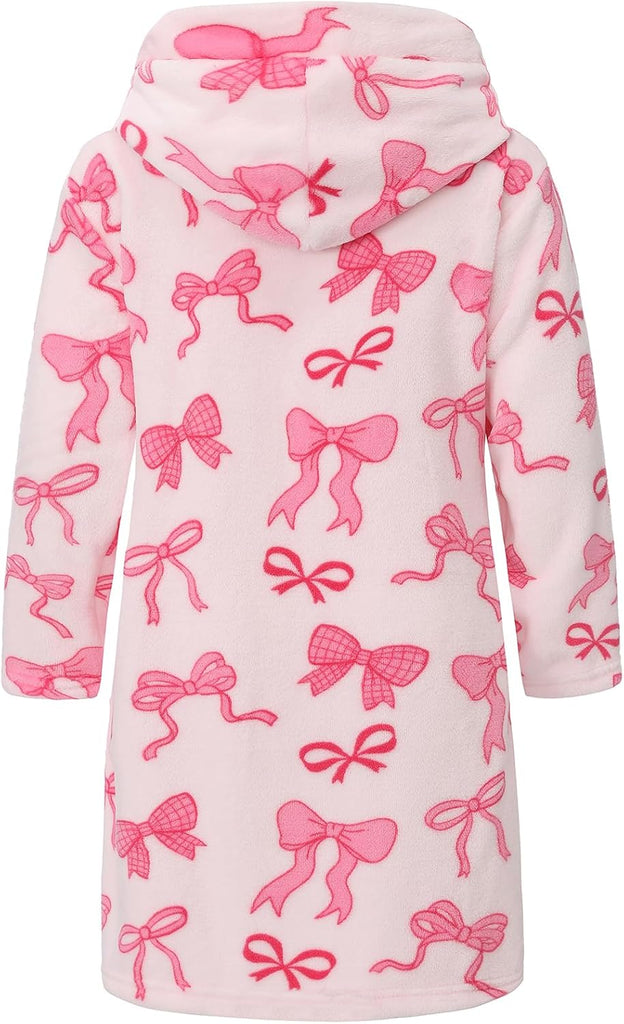 Girls Fleece Hooded Robes, Warm Printed Bath Robe for Kids Soft Fuzzy Bathrobe for Gifts