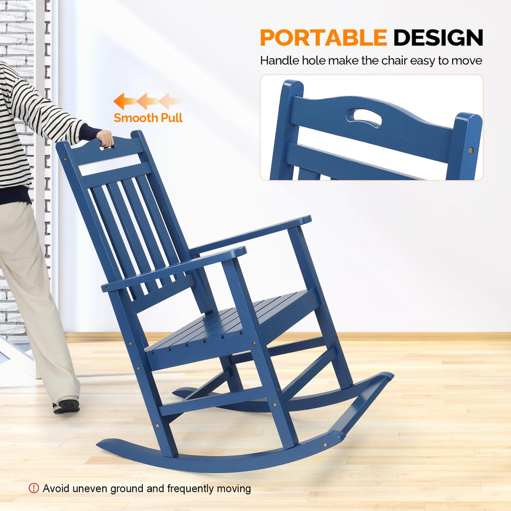 Outdoor Rocking Chair with Footrest, Wooden Rocker Set of 2, Blue