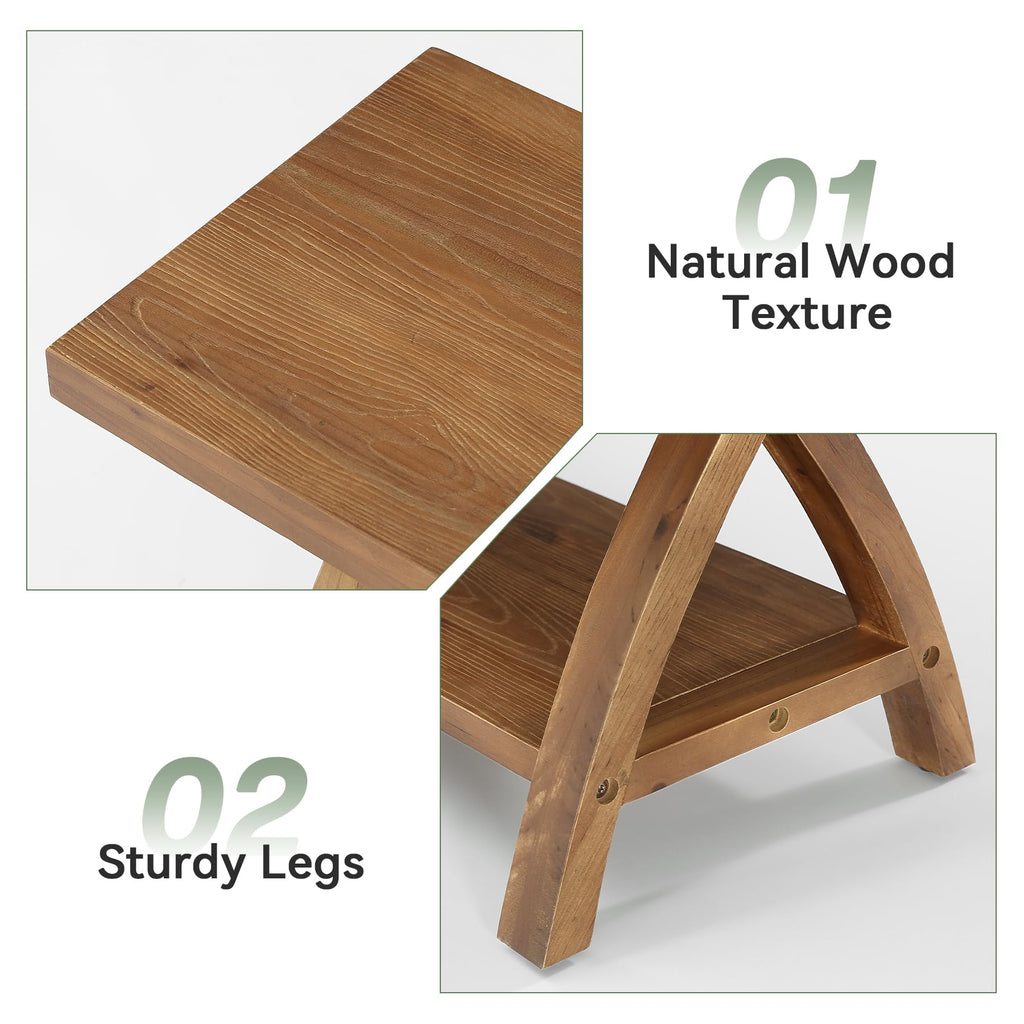 47.24" Solid Wood Entryway Bench with Shoe Storage, 2-Tier Rustic Indoor Bench, Foyer, Hallway