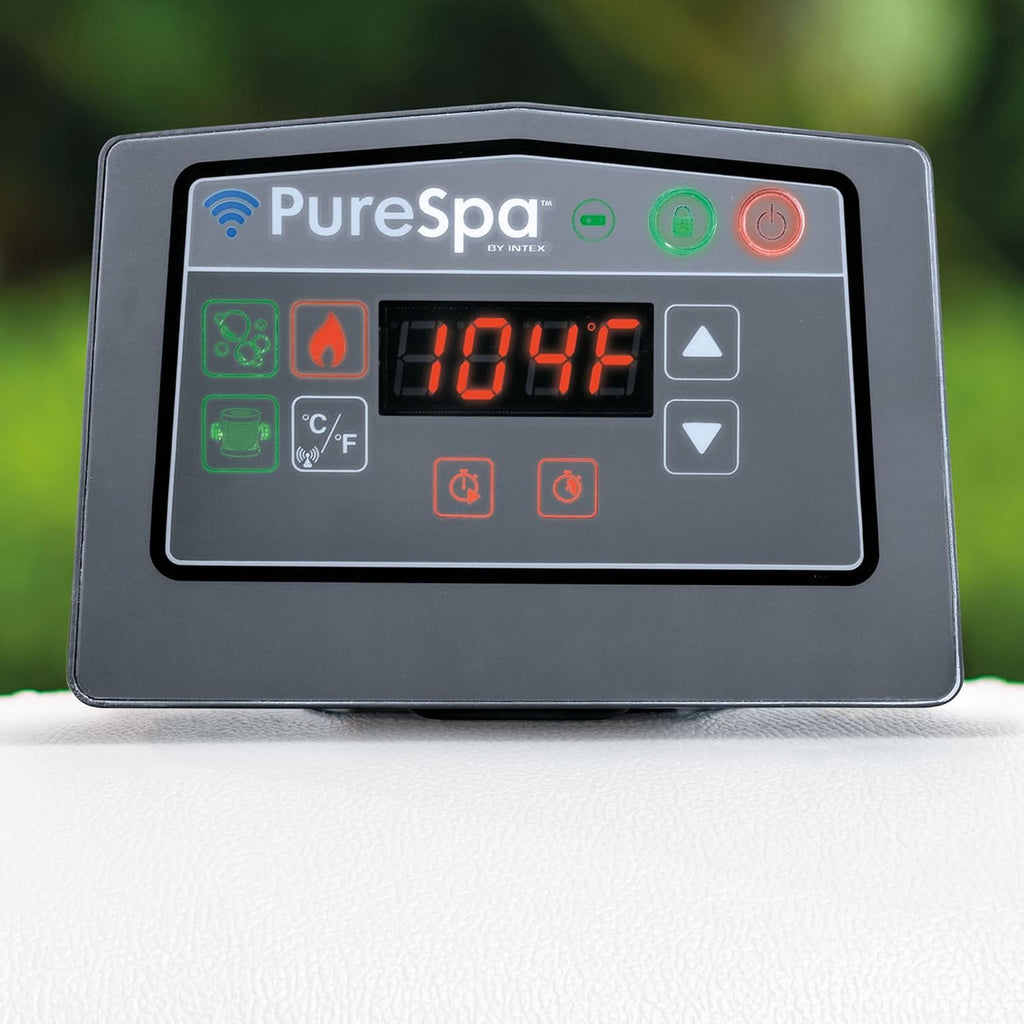 28439EP PureSpa Plus Greywood Inflatable Hot Tub Bubble Jet Spa with 4 Battery Powered Submersible Multi-Colored LED