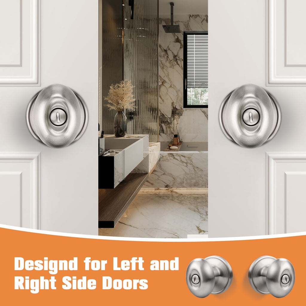 3 Pack Oval Door Knobs Satin Nickel Privacy Door Handles Egg Shaped Door Knobs Interior Door Knobs Without Key