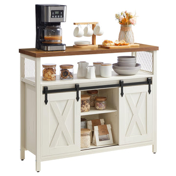 Buffet Cabinet, Coffee Bar with 2 Sliding Barn Doors