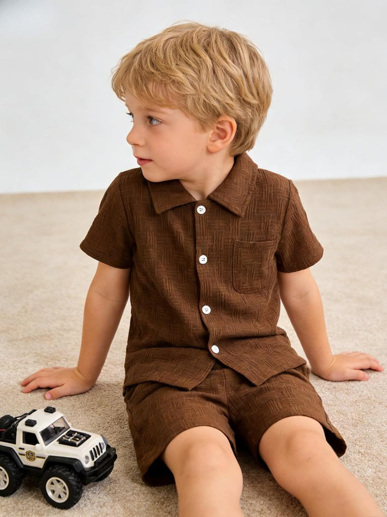 Years Toddler Boys Clothes 2 Piece Summer Outfit Short Sleeve Button Down Shirt Top and Shorts Set