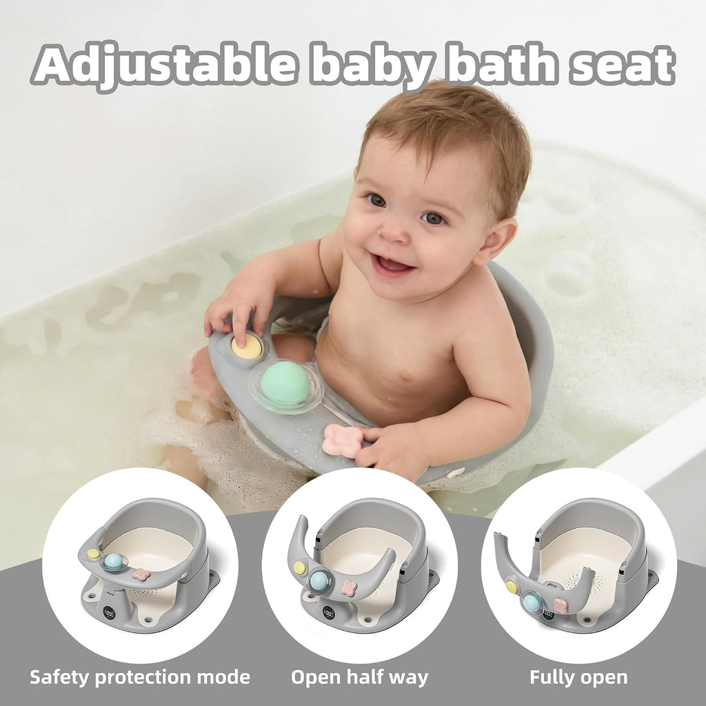 Bath Seat for Babies 6 Months & up with Thermometer, Non-Slip Toddler Bath Seats for Sitting Up, Safe Infant &