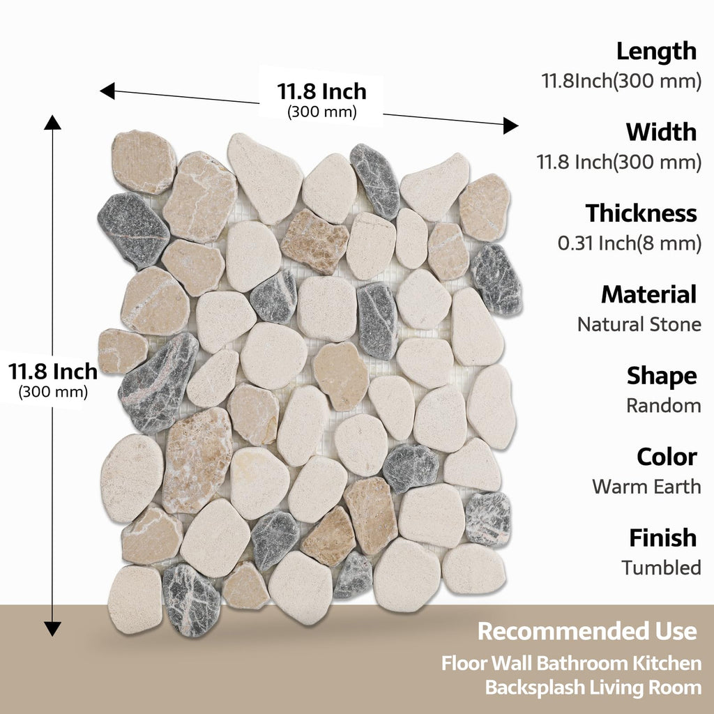 Pebble Tile for Shower Floor Natural Stone Sliced Pebble Mosaic 4 Sheets
