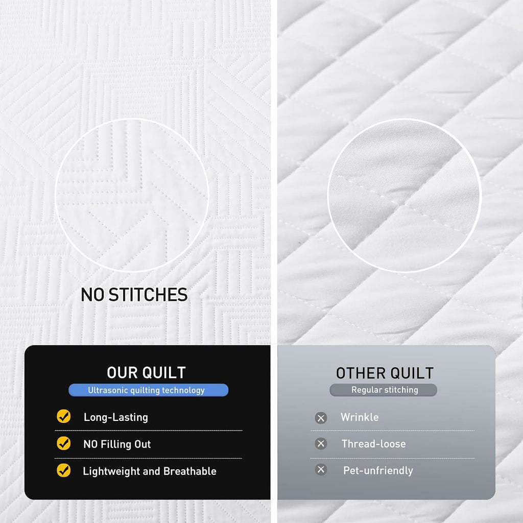 White Quilt King with Pillow Shams, Summer Soft Geometric Pattern Bedspread, 3 Pieces Lightweight Coverlet Bedding