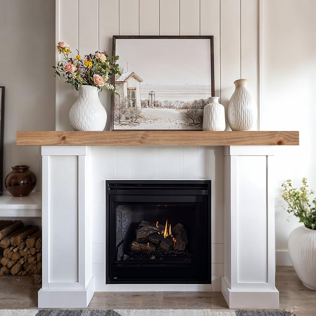 60" Solid Wood Floating Fireplace Mantel Shelf, Rustic Dark Oak