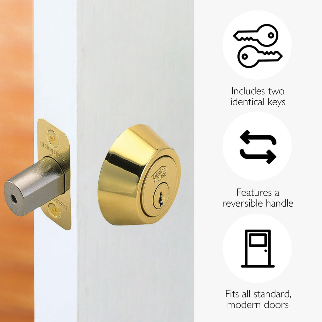 Double Cylinder Deadbolt Lock, Polished Brass Front Door Lock, Fits 2-3/4" & 2-3/8" Backsets, for 1-3/8"-1-3/4"