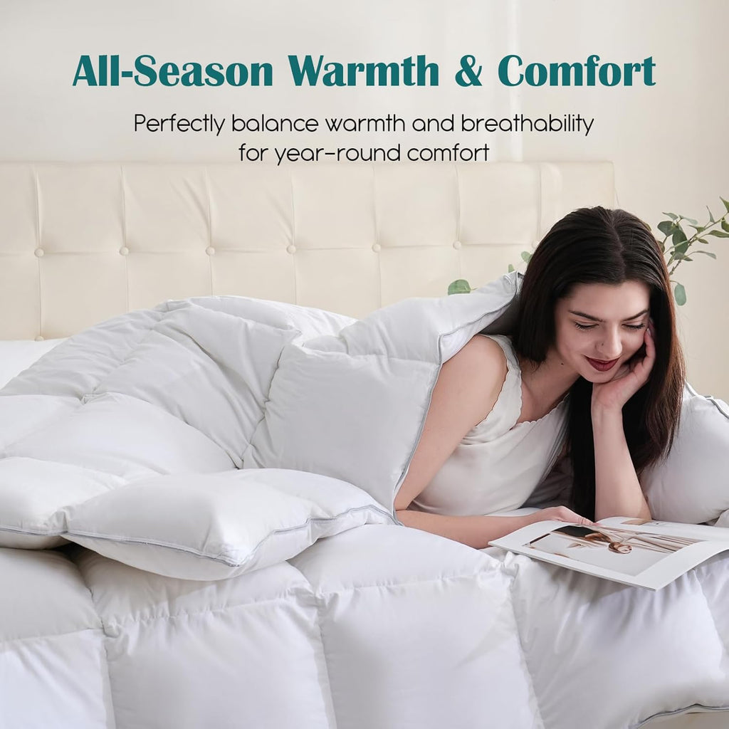 Goose Feather Down Fiber Comforter Full, 100% Cotton Ultra Soft Fluffy Duvet Insert Full