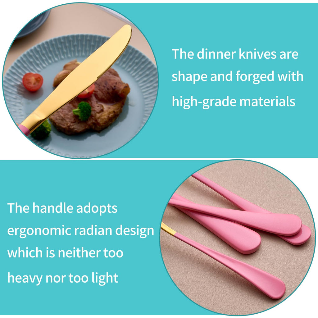 20-Piece Gold & Pink Silverware Set for 4, 18/0 Stainless Steel Flatware Cutlery Utensils Set, Includes Dinner