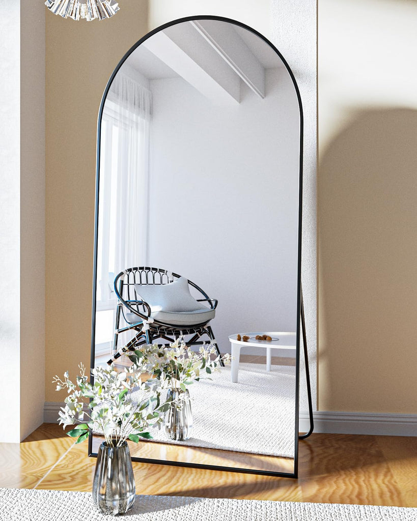 71" x 30" Arch Floor Length Mirror with Stand, Black