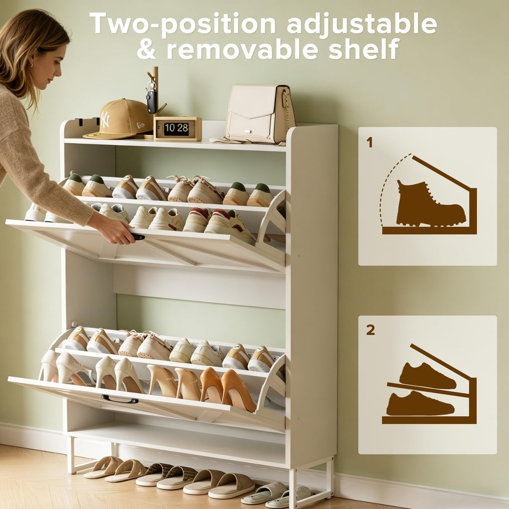 Shoe Storage Cabinet, 2 Flip Drawers Shoe Organizer, Elegant 2-Tier Freestanding Shoe Cabinet with Anti-Tipping