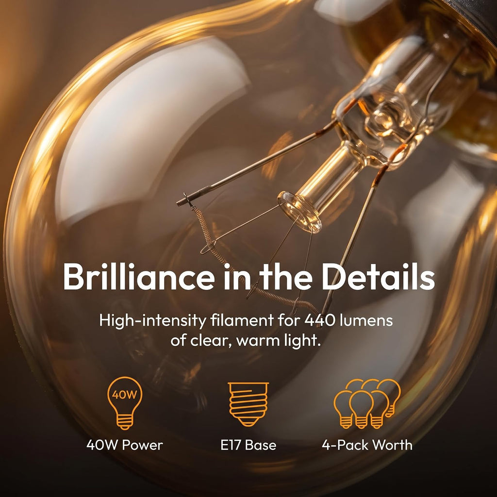 40W S11 Appliance Bulb, High Intensity, E17 Base, Clear, 4-Pack