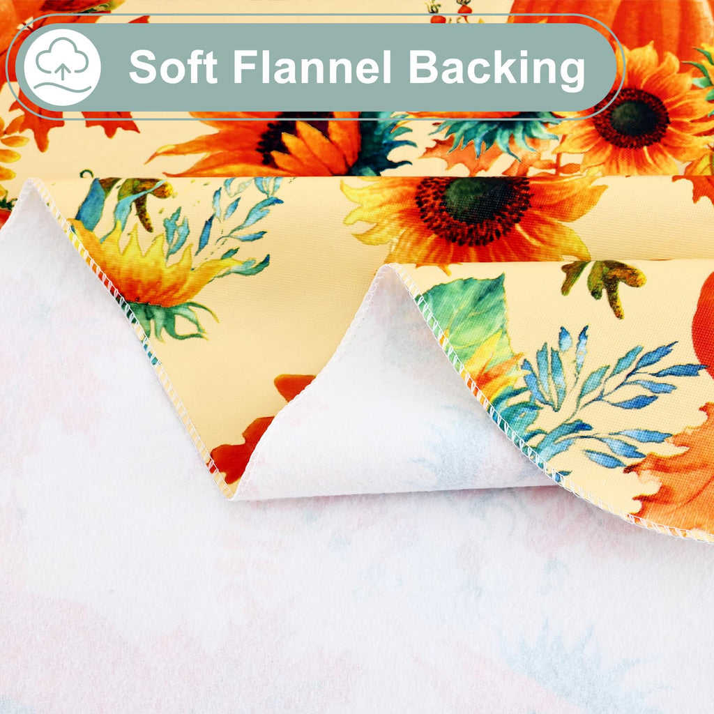 Rectangle Waterproof Vinyl Table Cloth, Wipeable Tablecloth with Flannel Backing, Plastic Table Cover for Fall