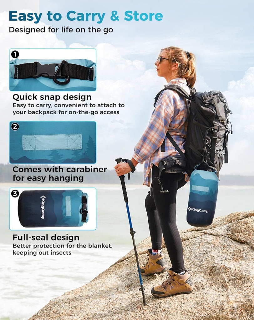 Ultralight Camping Blanket, Wearable Packable Blanket Cyan 79"x57"
