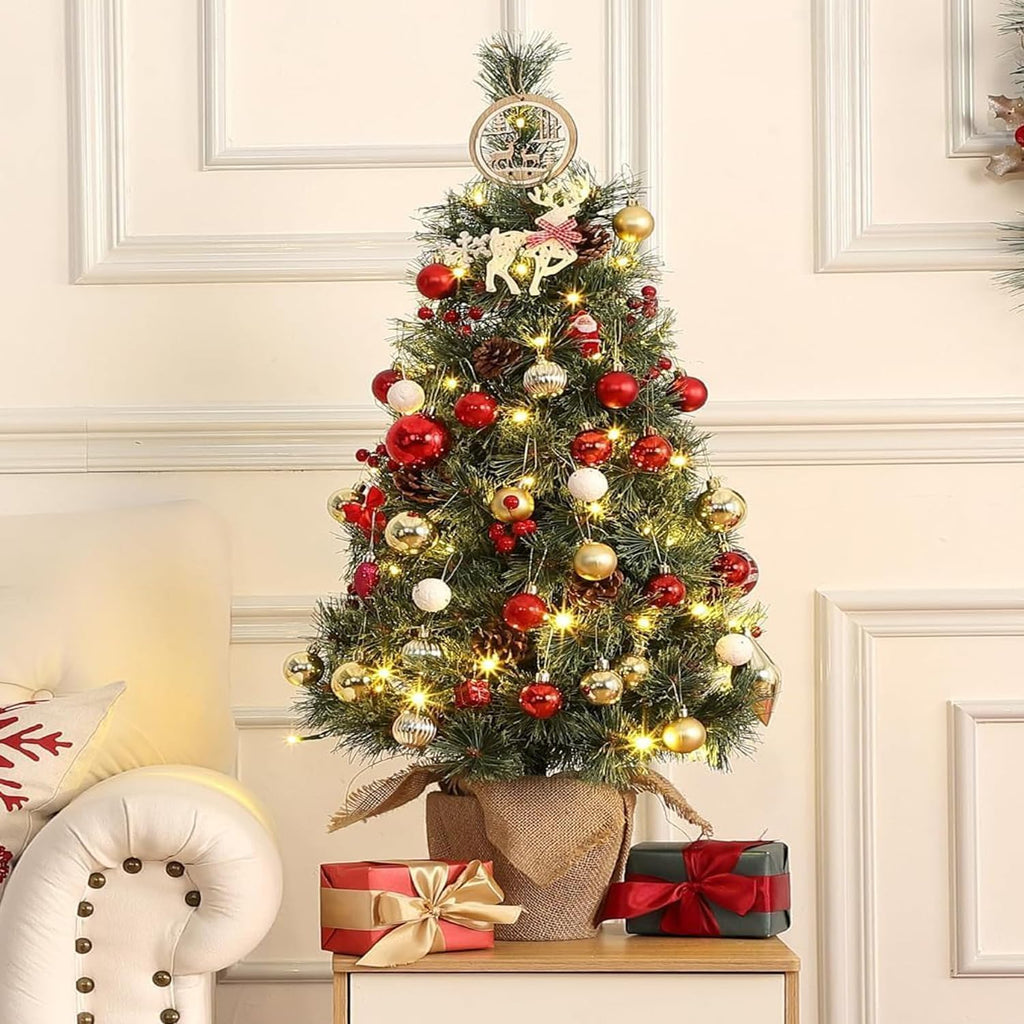 3ft Prelit Christmas Tree Tree with Burlap Wrapped Base,1 Pcs