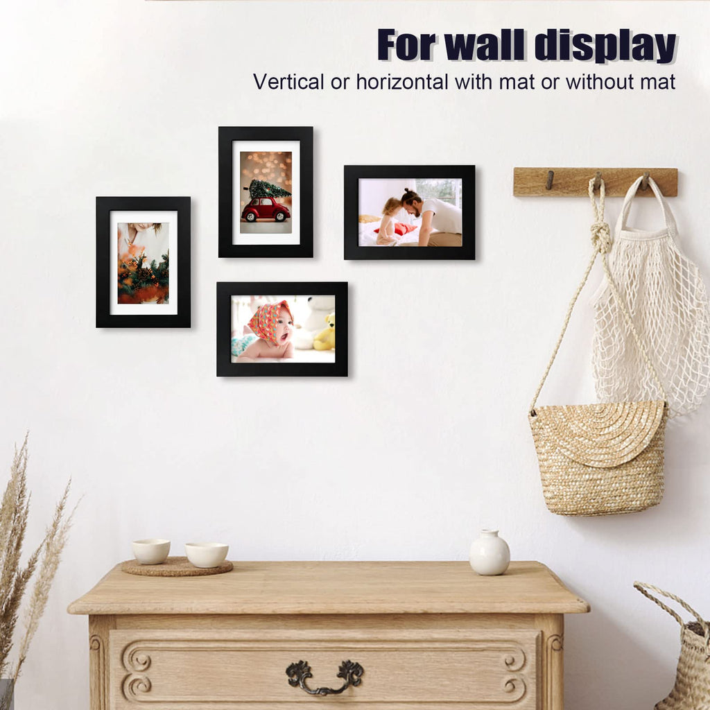4x6 Frame Black, Solid Wood 4 x 6 Picture Frame with Acrylic Plexiglass for 3.5x5 with Mat, Tabletop and Wall Display