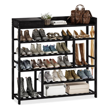Shoe Rack for Front Door Entrance Bamboo Shoe Organizer Black
