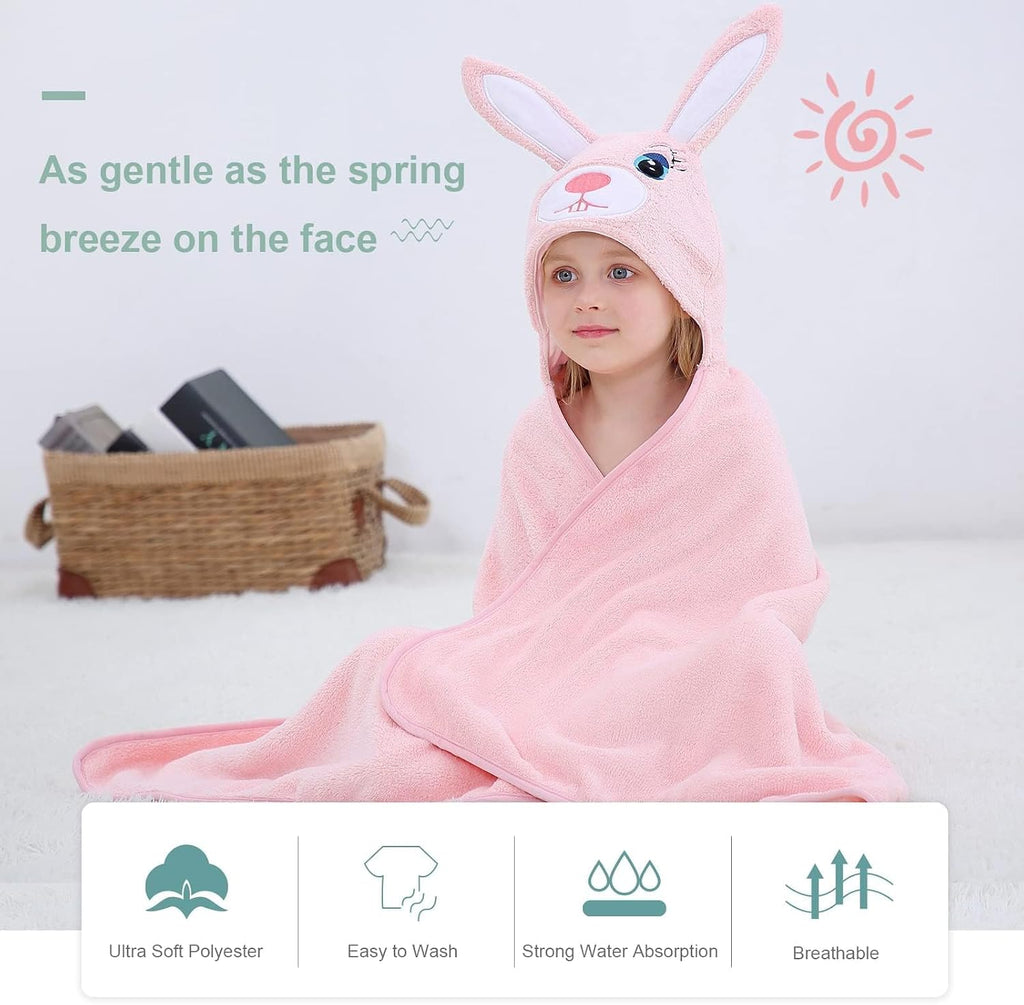 Cartoon Hooded Baby Towel Unisex, Premium Soft Swimming Bathrobe Large Washcloths 27.5" x 47" for 0 (Rabbit)