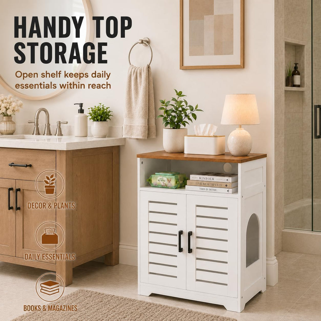 Cat Litter Box Enclosure, Odor Control Hidden Cabinet