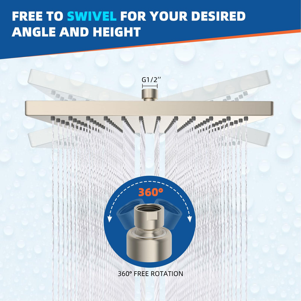 CUPC Certified High Pressure 12'' Rain Shower Head, Brushed Nickel