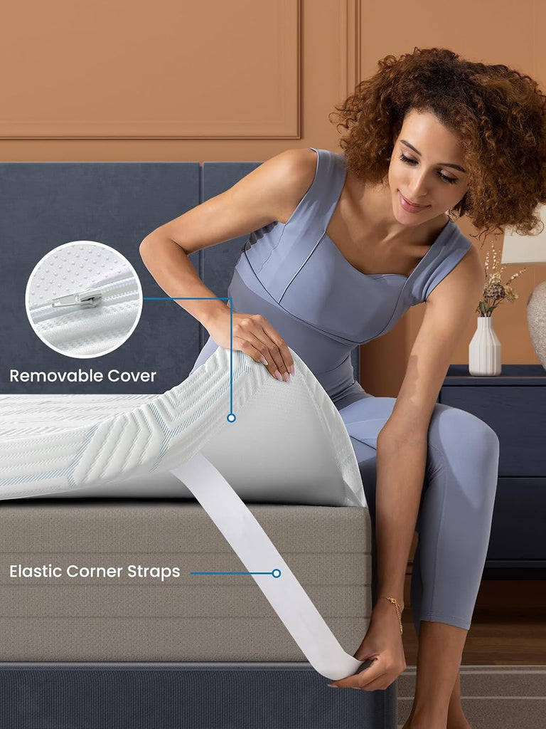 3 Inch Gel Memory Foam Mattress Topper Queen - Pressure Relief & Breathable for Deeper Sleep - Bed Toppers with