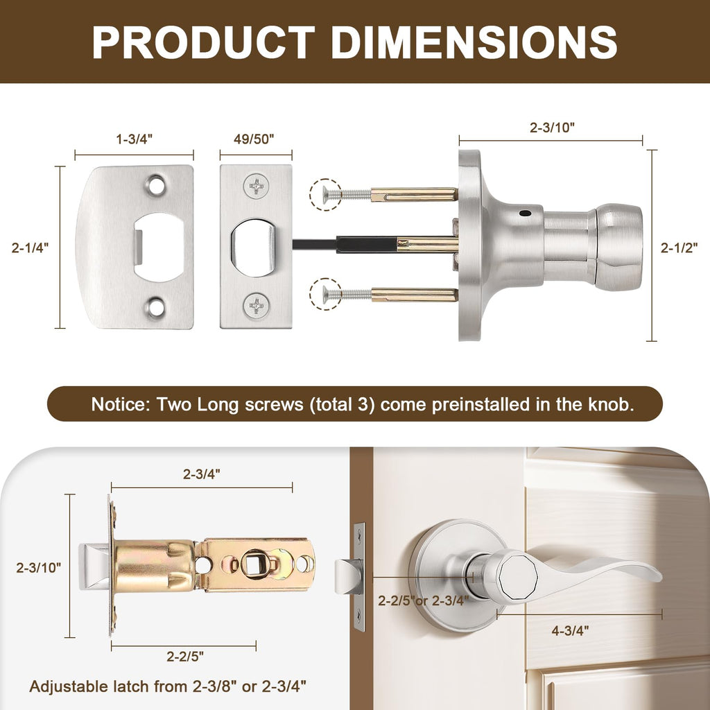 8 Pack Brushed Nickel Finish Keyless Interior Door Handle, Classic Passage Door Lever Closet, Non-Locking Wave Style