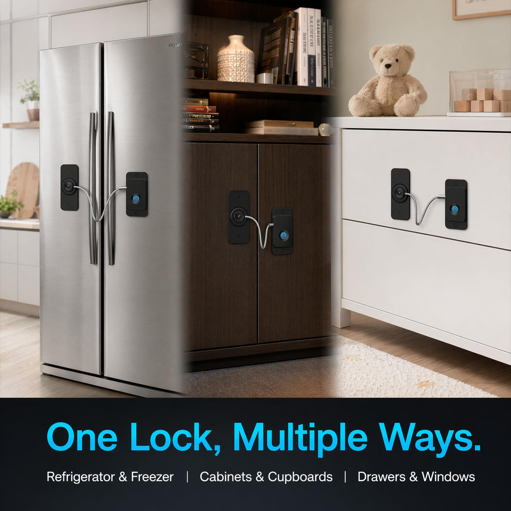 Fingerprint Fridge Refrigerator Lock, Child & Pet Proof Security for Drawers, Cabinets, Toilet, 90 Degree Cable