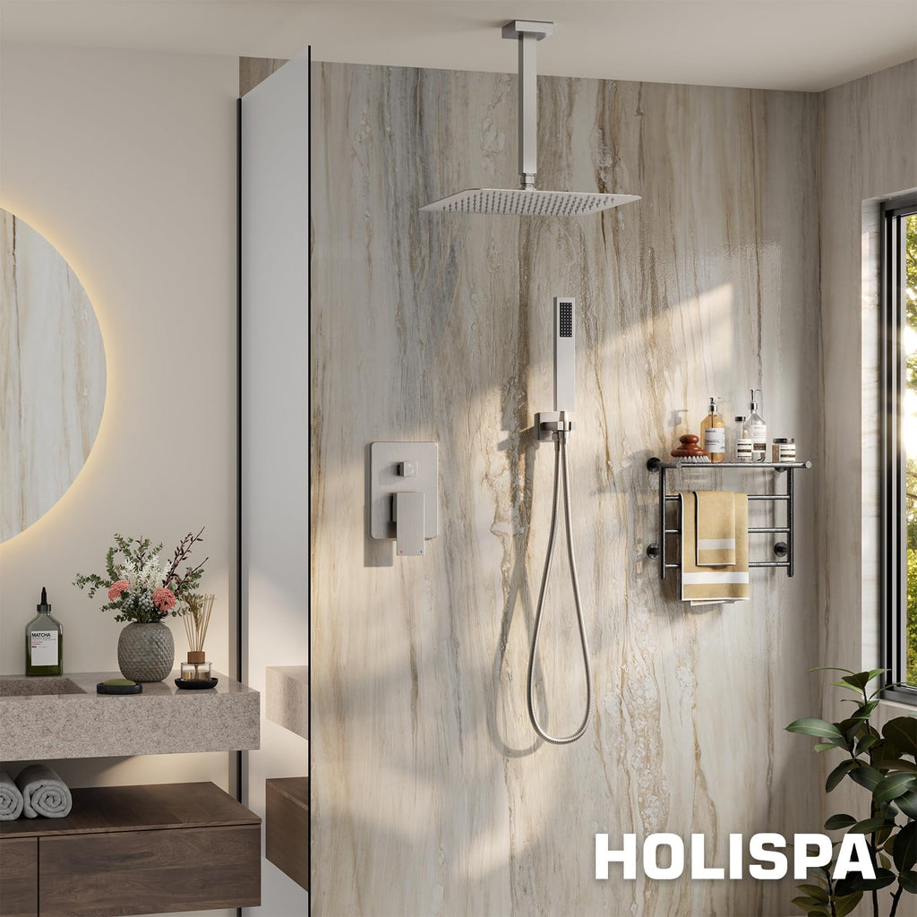 Ceiling Mount Shower System with 12" Rain Head, Handheld & Valve