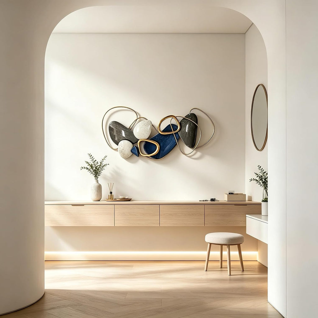 Large Metal Wall Art Decor, 3D Abstract Stone-inspired Handcrafted Modern Wall Sculptures, Entryway 41.4" x 19.7"