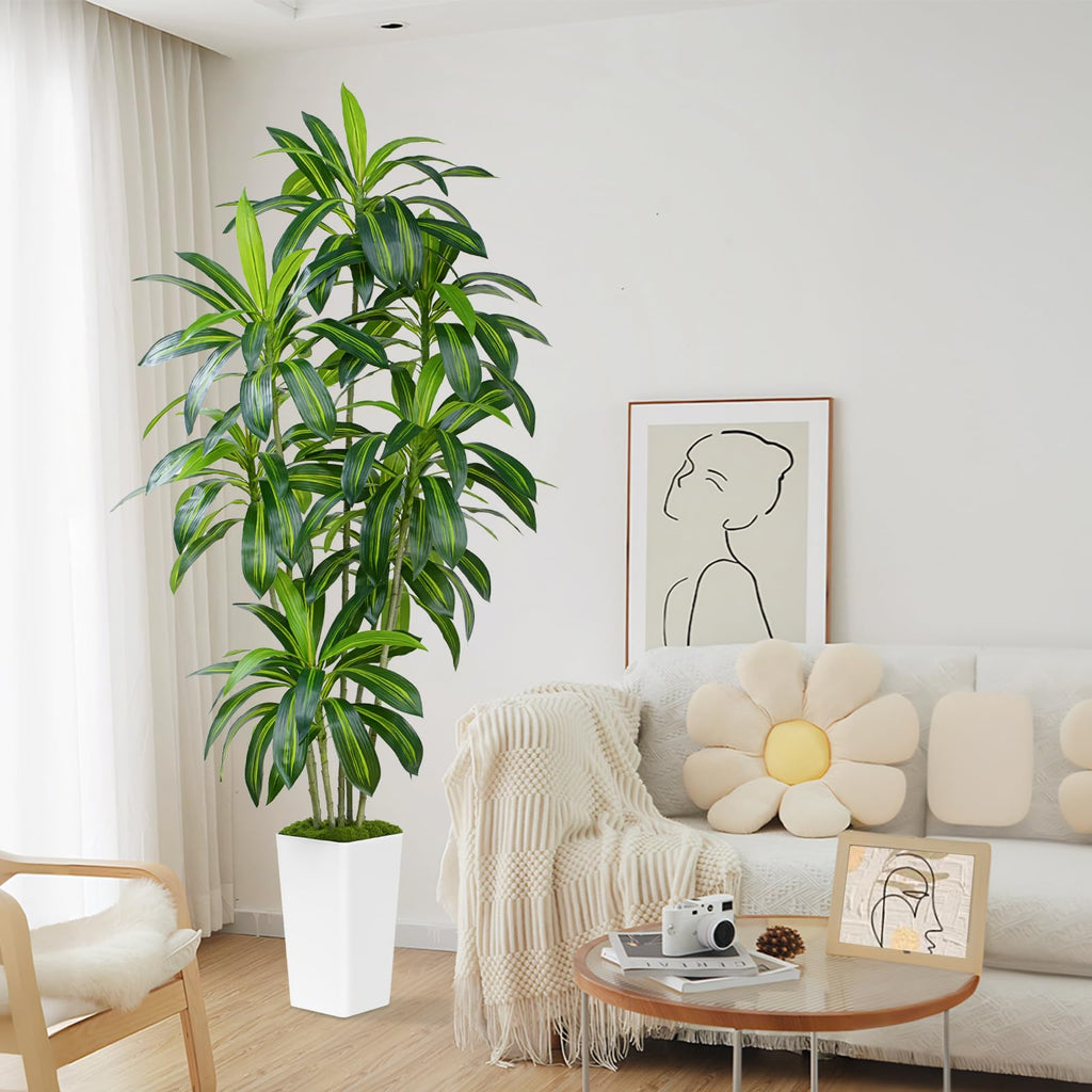 Dracaena Plant Artificial Tree 7Ft Tall Fake Tropical Floor Plants Potted (Real Touch) Artificial Silk Tree Leaf Faux