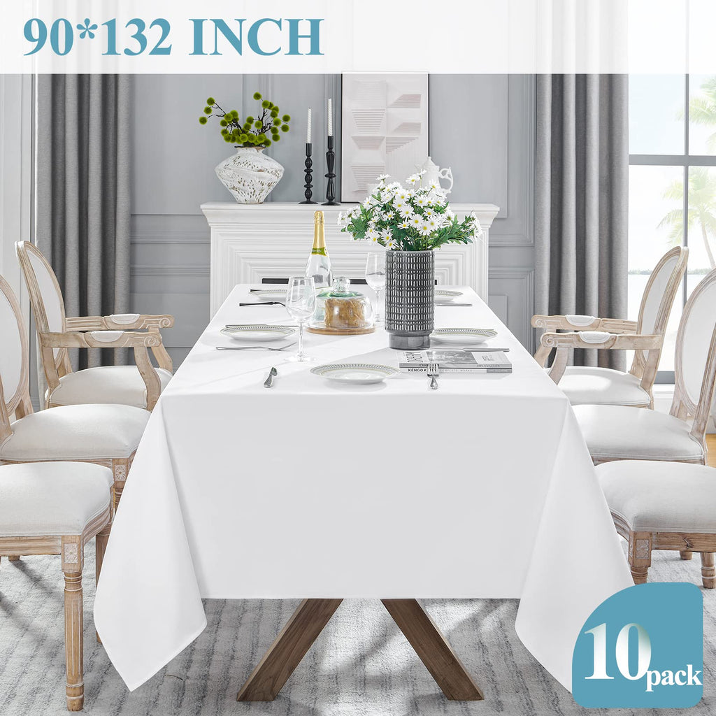 Classic Series 10 Pack 90 * 132inch White Rectangle Tablecloth