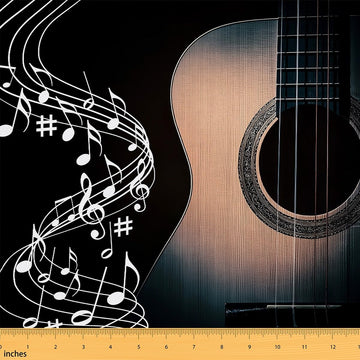 Music Note Fabric by The Yard Vintage Guitar Upholstery Fabric Stringed